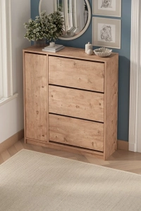 Düşer Kapak Ayakkabılık 4 Kapaklı 6 Bölmeli Kayar Raflı Ayakkabılık